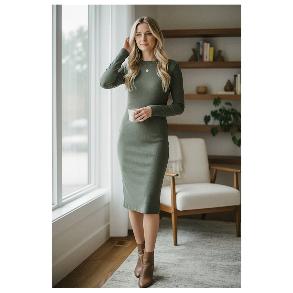 James Perse Olive Long Sleeve Dress, NWOT,  Size 2 (medium)